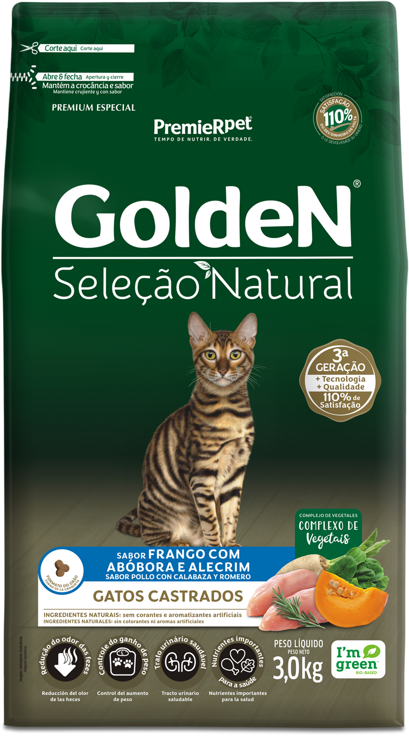 Golden Selec Natural Gatos Castrados Pollo con Calabaza y Romero