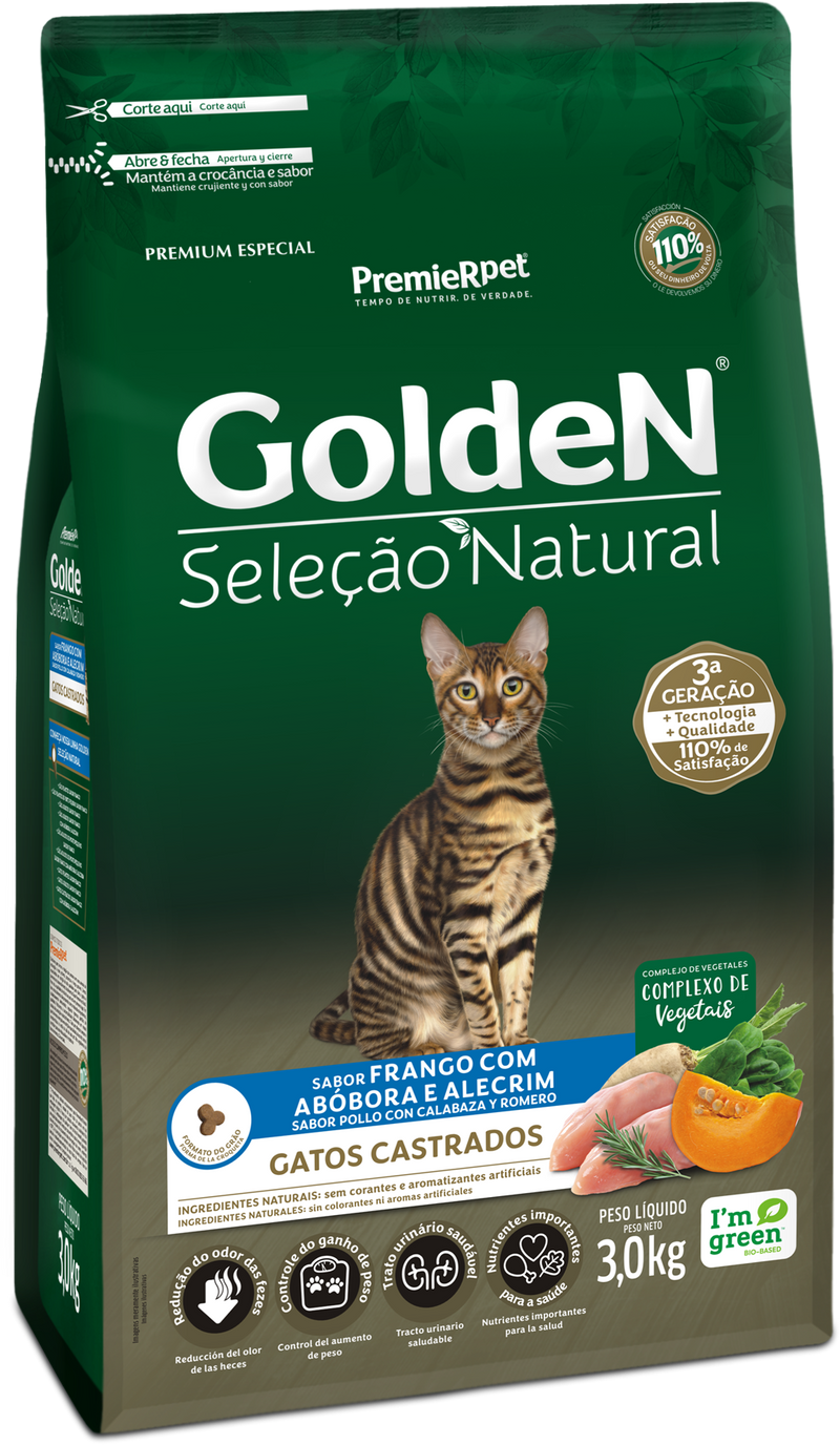 Golden Selec Natural Gatos Castrados Pollo con Calabaza y Romero